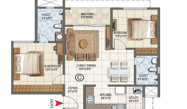 Prestige Kompally 2 BHK floor plan North Hyderabad